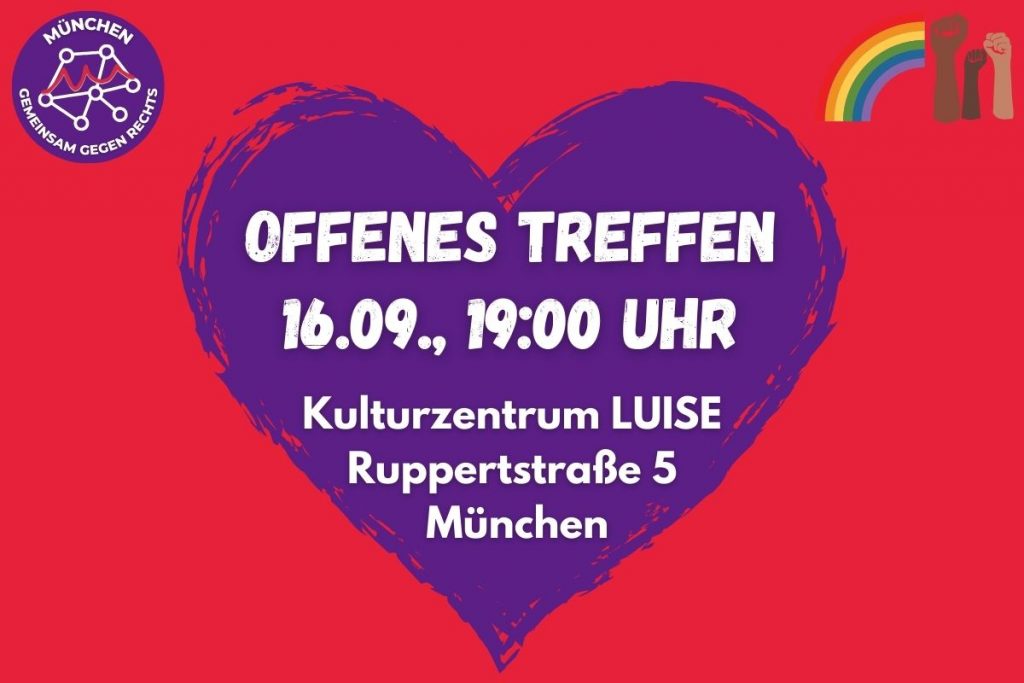 Sharepic mit GgR-Logo: Offenes Treffen 16.09. 19:00 Uhr Kulturzentrum Luise Ruppertstraße 5, München