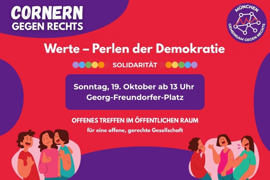 Sharepic für Cornern gegen Rechts: Perlen der Demokratie am 19.10.2025 ab 13 Uhr am Georg-Freundorfer-Platz