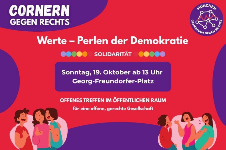 Sharepic für Cornern gegen Rechts: Perlen der Demokratie am 19.10.2025 ab 13 Uhr am Georg-Freundorfer-Platz
